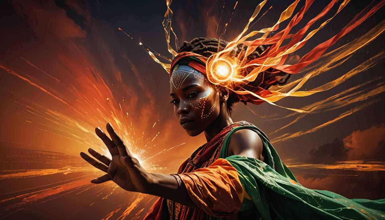 Glowing Figure Emerges in Afrofuturist Dance Pose