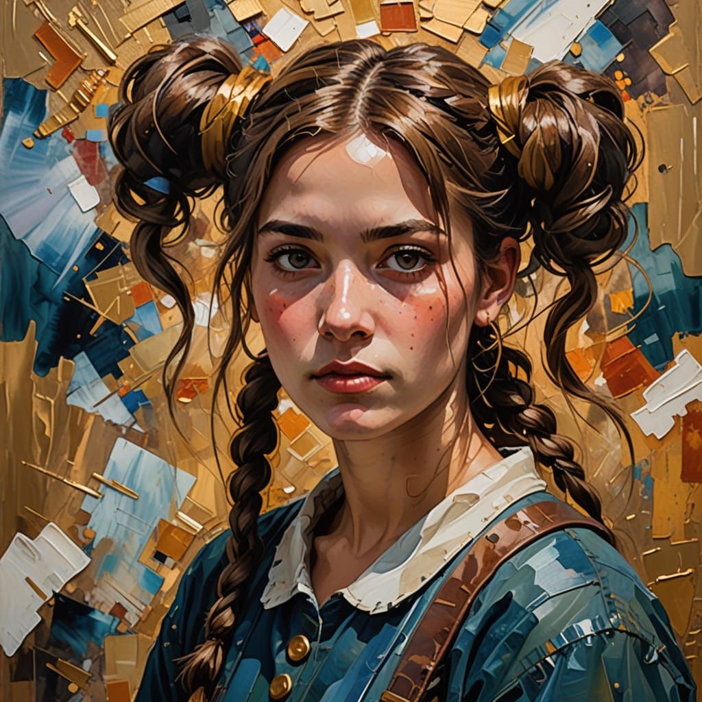 Dreamlike Woman with Brown Pigtails in Golden Hour