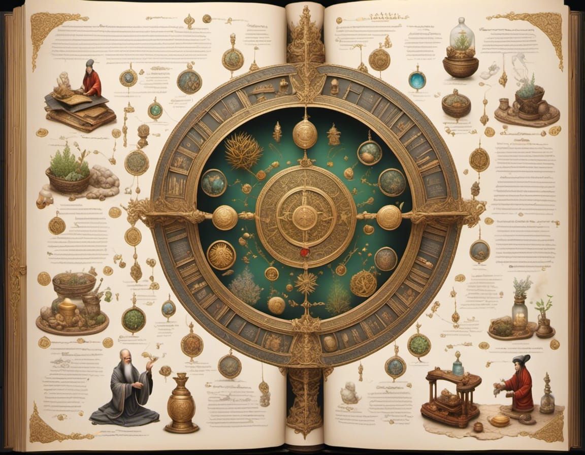 Ancient Chinese Medicine Papyrus Scroll Illustration