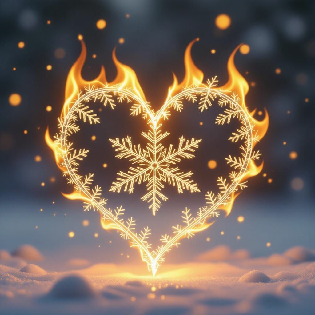 Burning Heart Snowflake in Digital Art Style