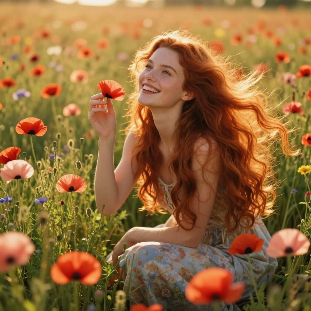 Fantasy Art of Woman in Flower Field