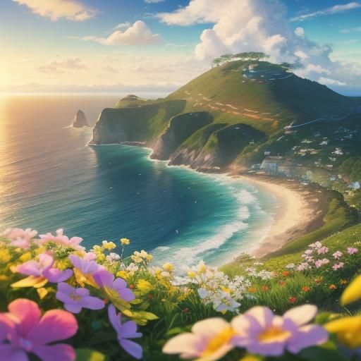 Woman Gazing at Whales on a Sunny Beach