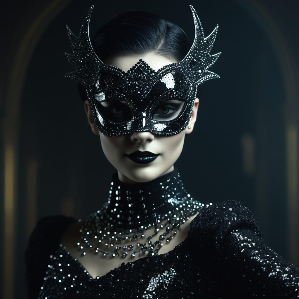 Goth Punk Woman in Masquerade Mask at Ball