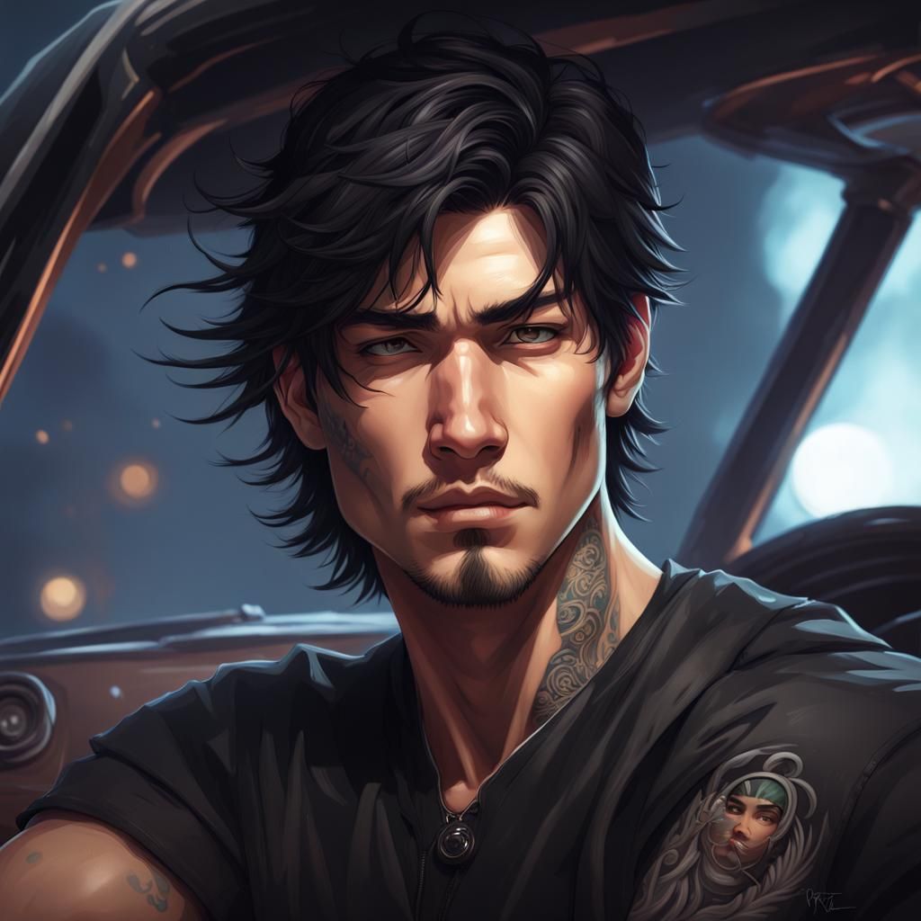 Young Man Driving Race Car, Hyperdetailed Portrait