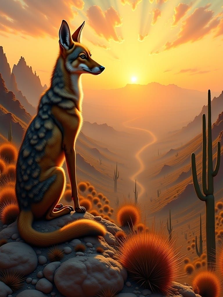 Coyote Gazing Over Arizona Desert at Sunset