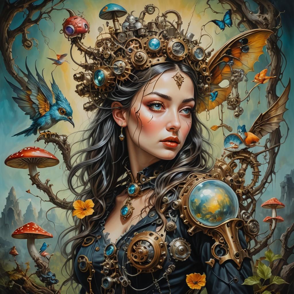 Enchanting Fairy in a Surreal Steampunk World