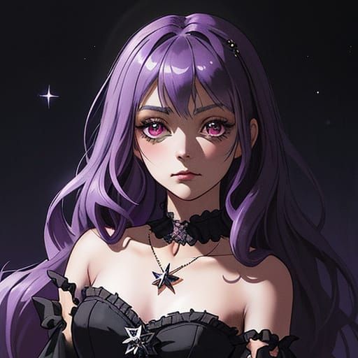 Gothic Doll Character with Starry Motifs in Twilight Hues
