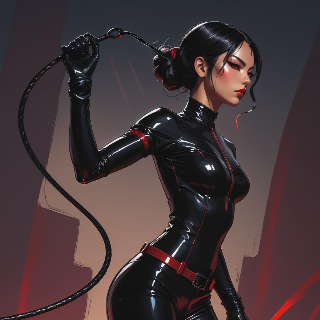 Anime-Inspired Latina Warrior in Latex Bodysuit