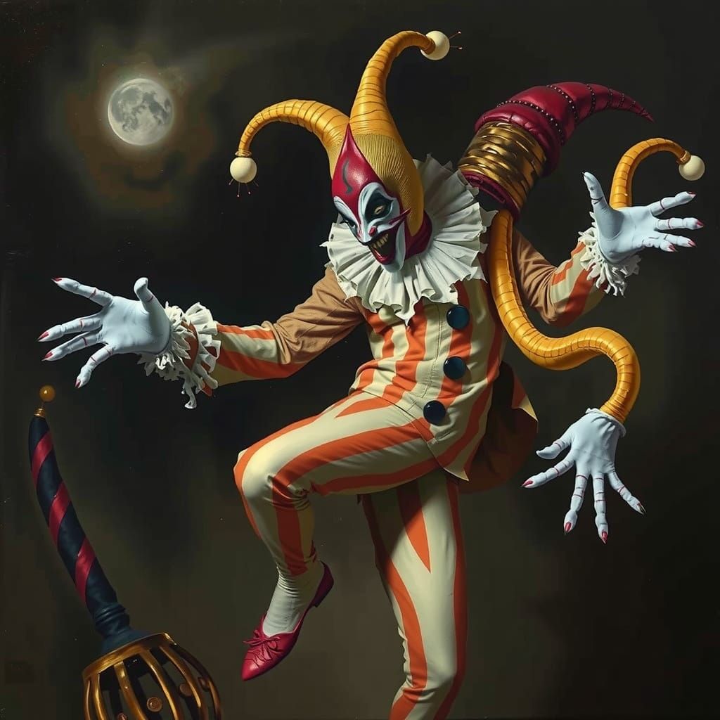 Surreal Beast Dances at Dreadful Party, Oil Painting