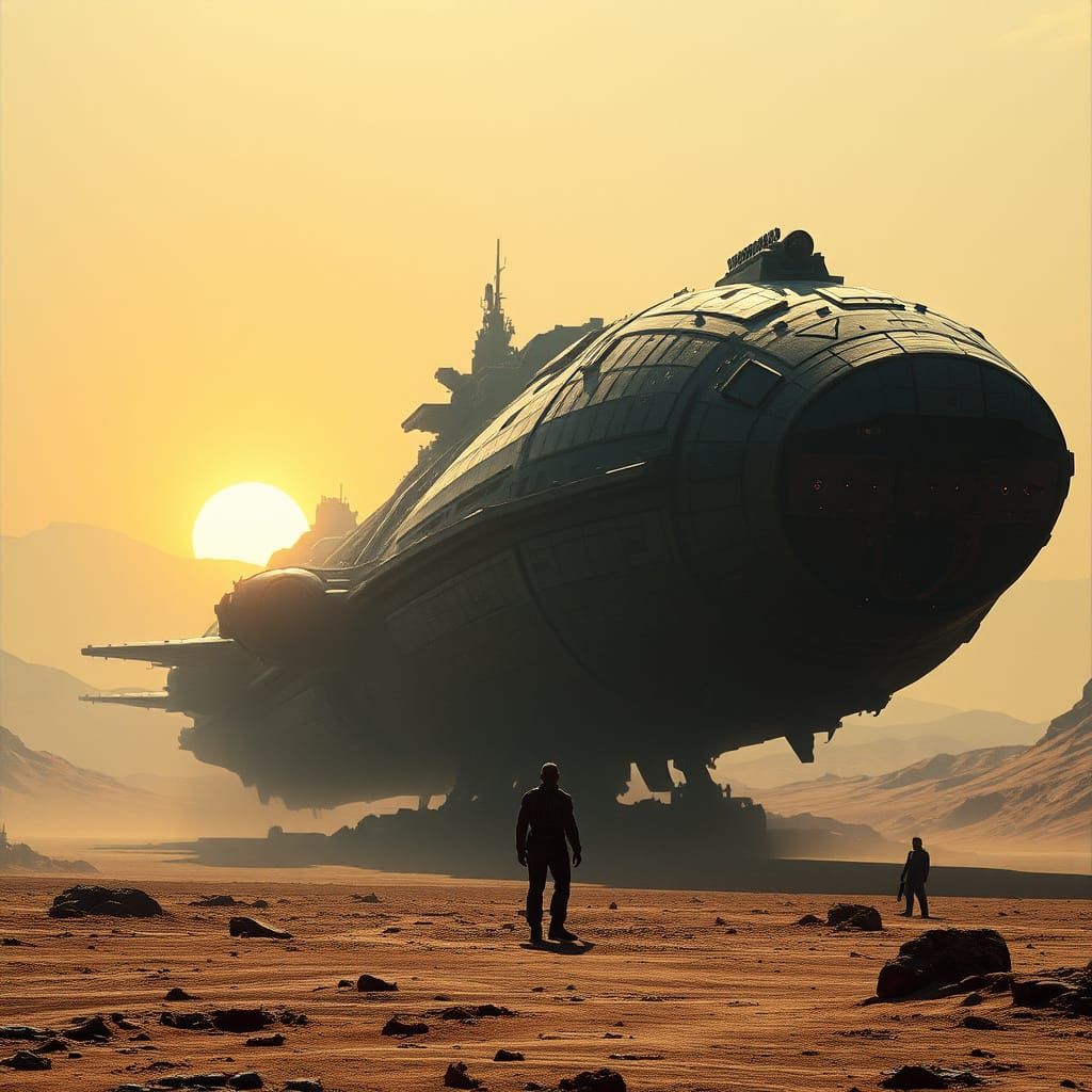 Heroic Figure in a Desolate, Otherworldly Landscape