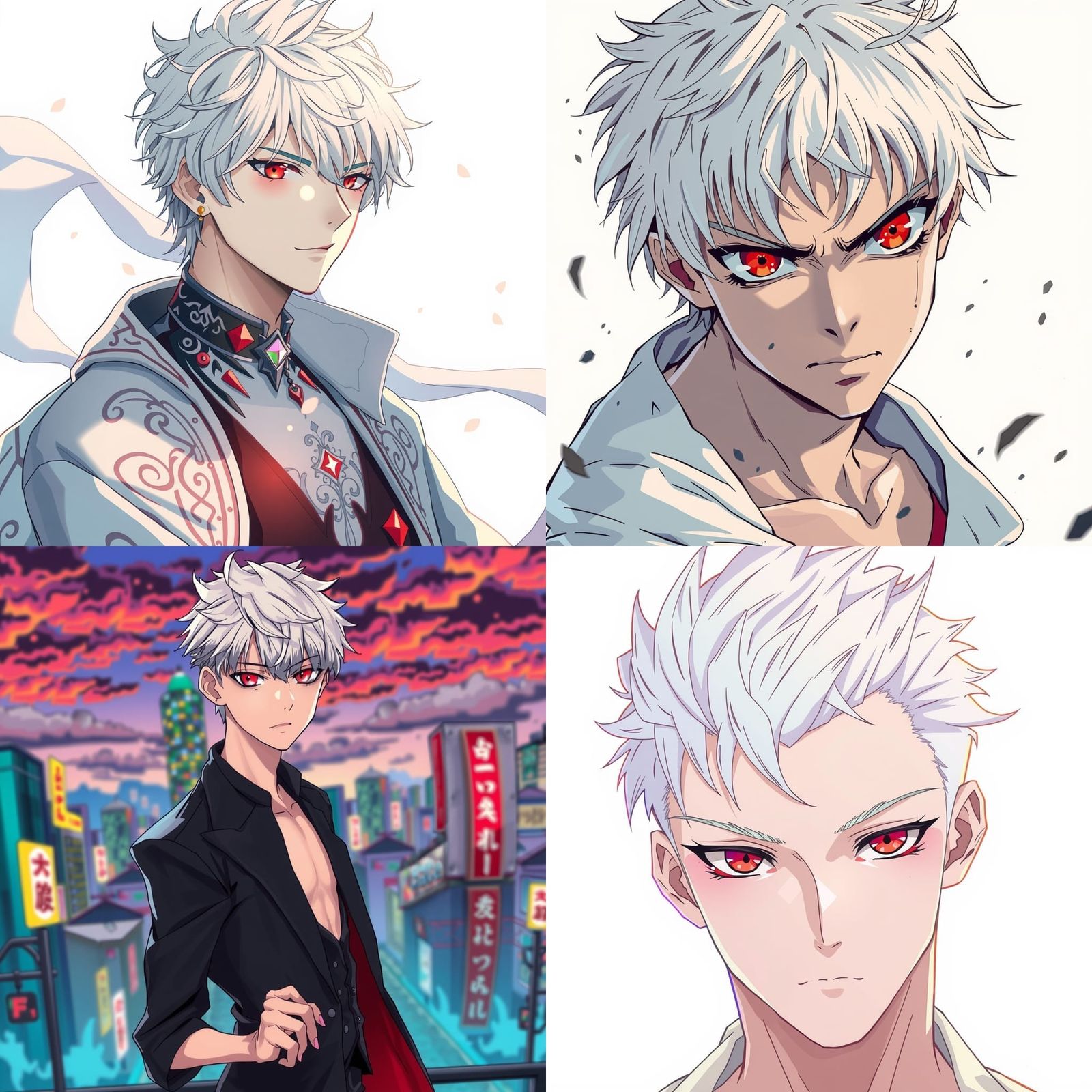 Anime Male with White Hair and Red Eyes