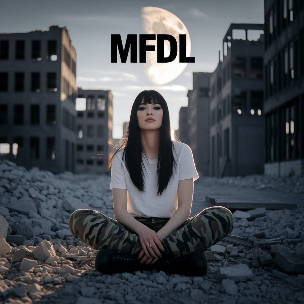 Elegant Woman Amidst Urban Ruin in Moody, High-Contrast Phot...