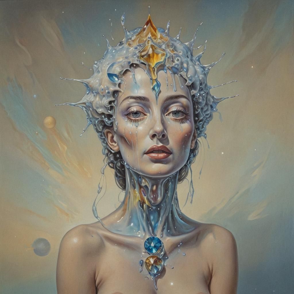 Surrealistic picture of a crystalline life forms shaped like...