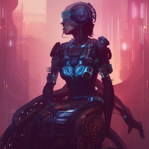 Cyberpunk Queen on Gear Throne: 8K Portrait
