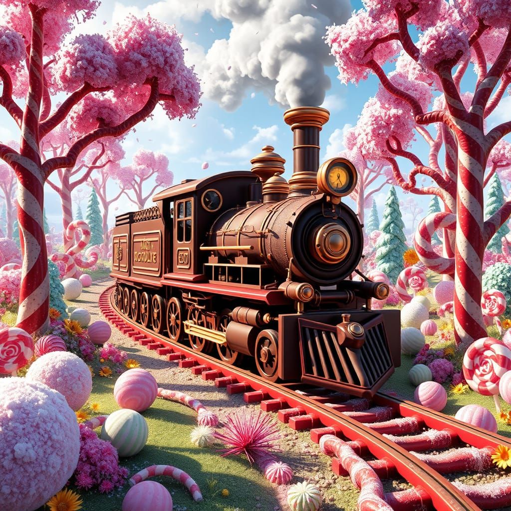 Steampunk Chocolate Train in Candy Forest