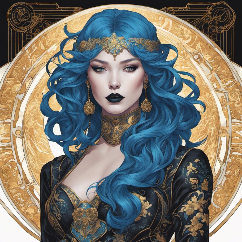 Blue-Haired Android Woman as Tarot Card
