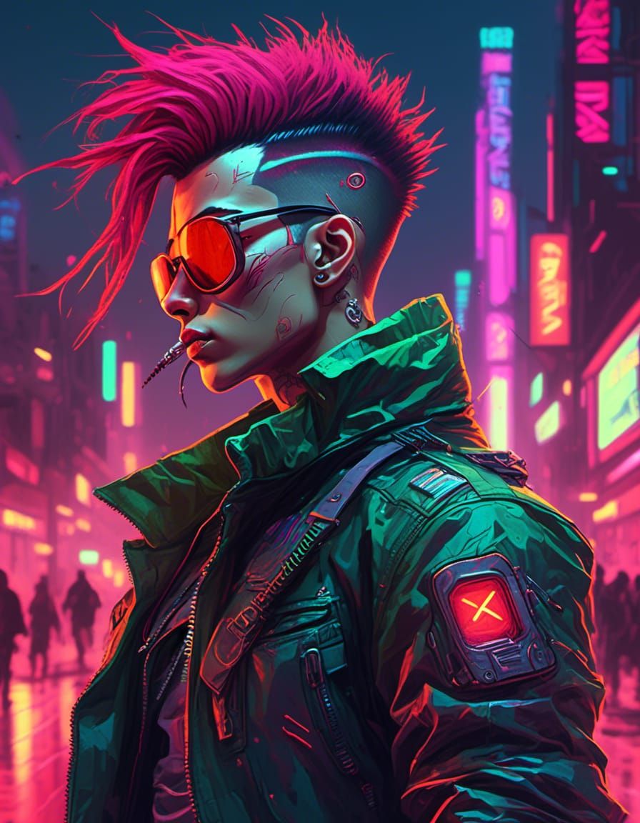 Cyborg Punk Portrait in Retrofuturistic Dystopia