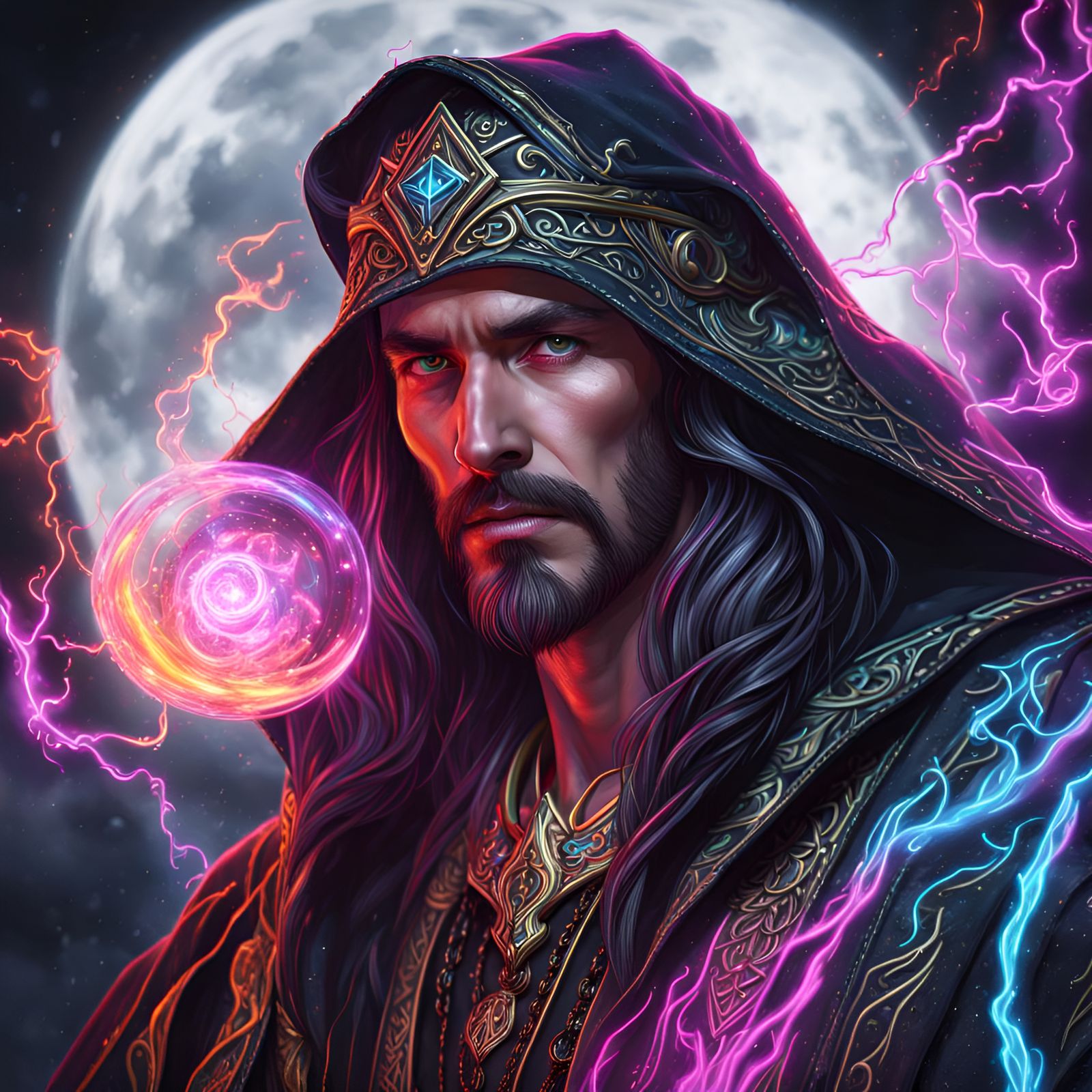 Powerful sorcerer, swirling magic