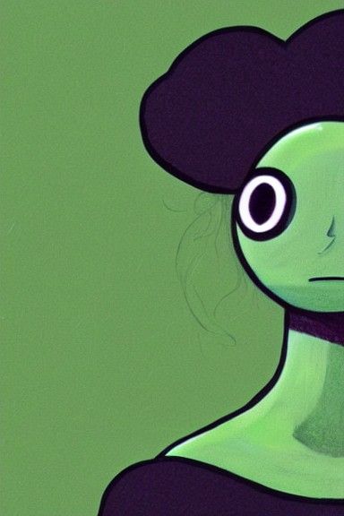 Whimsical Portrait of a One-Eyed Green Humanoid