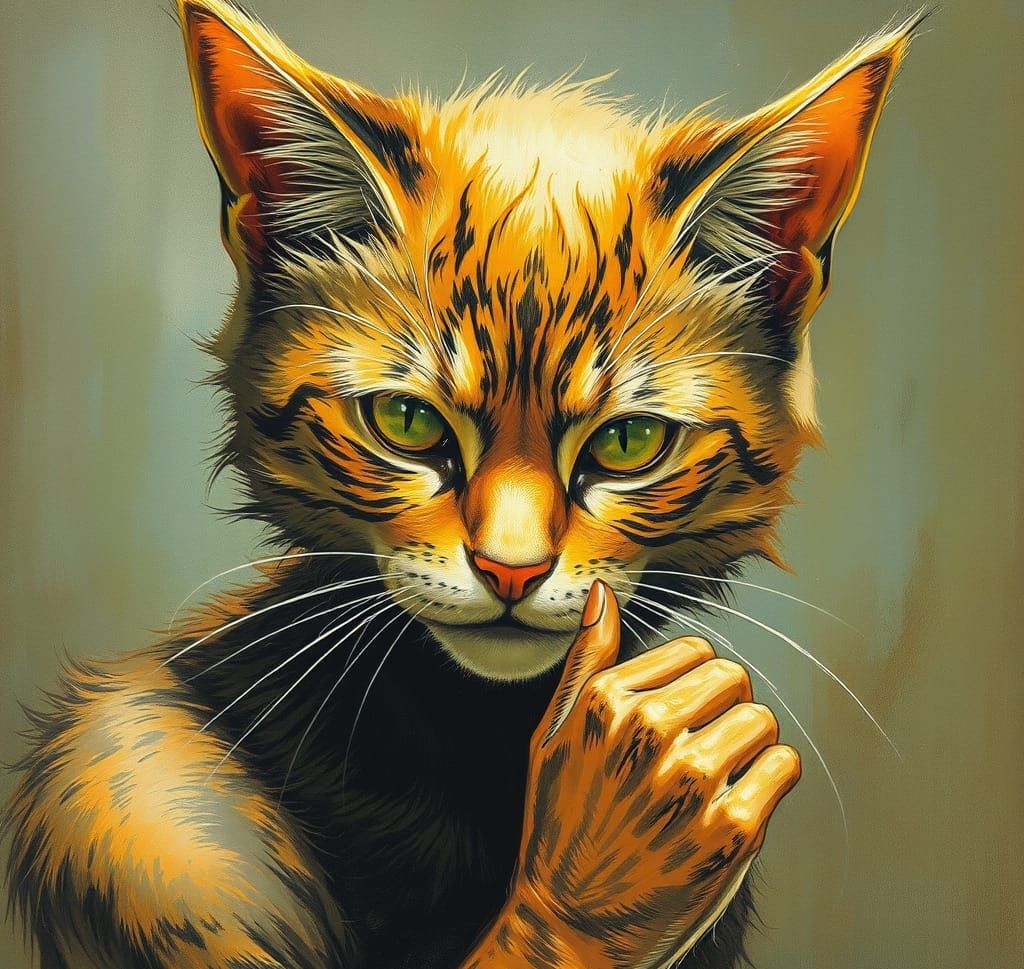 Surreal Cyberpunk Portrait of Ziggy Stardust as Feline Entit...