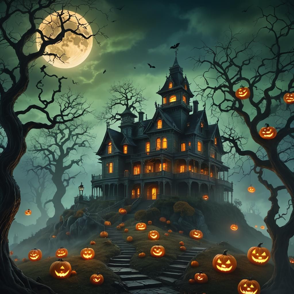 Haunted Mansion in Dark Fantasy Matte Painting