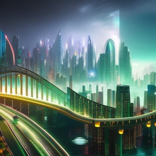 Futuristic Eco-City: Hyperrealistic Sci-Fi Cyberpunk Paintin...