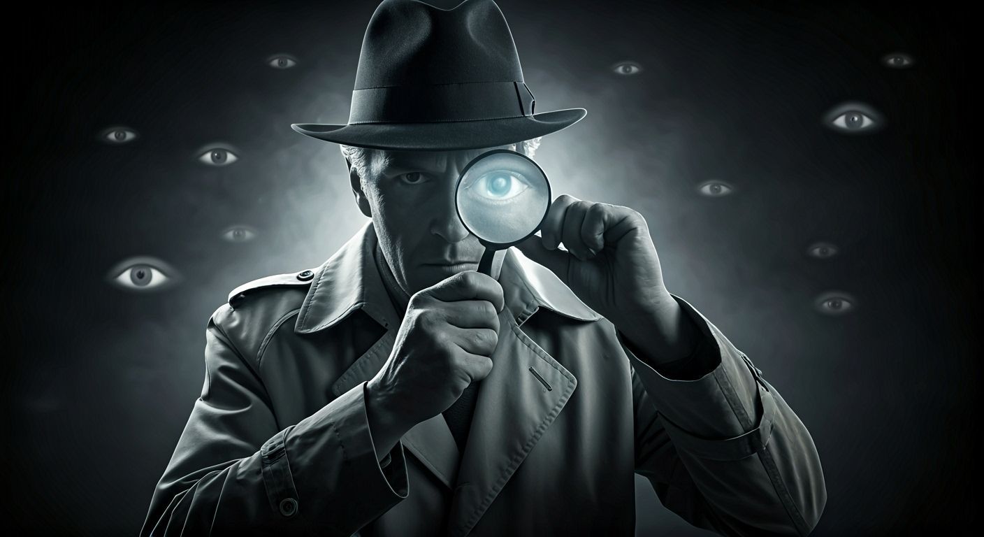 Noir Detective with Magnifying Glass in Moody Lighting