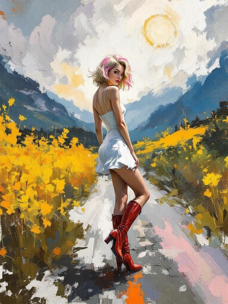 Pin-Up in Boots: Expressive Gestural Art