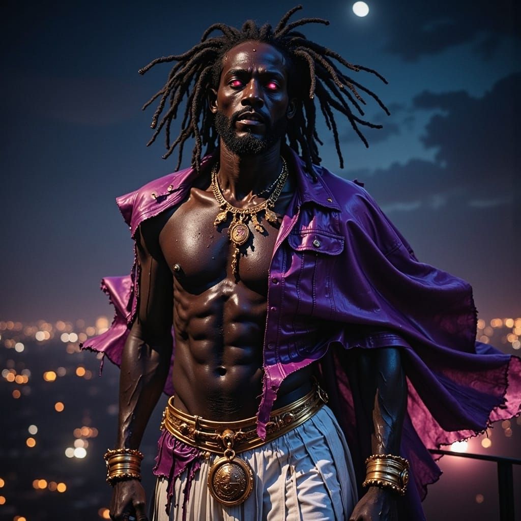 Powerful God on Skyscraper at Night