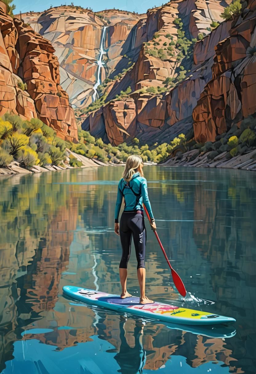 Paddleboarder in Graffiti Street Art Style