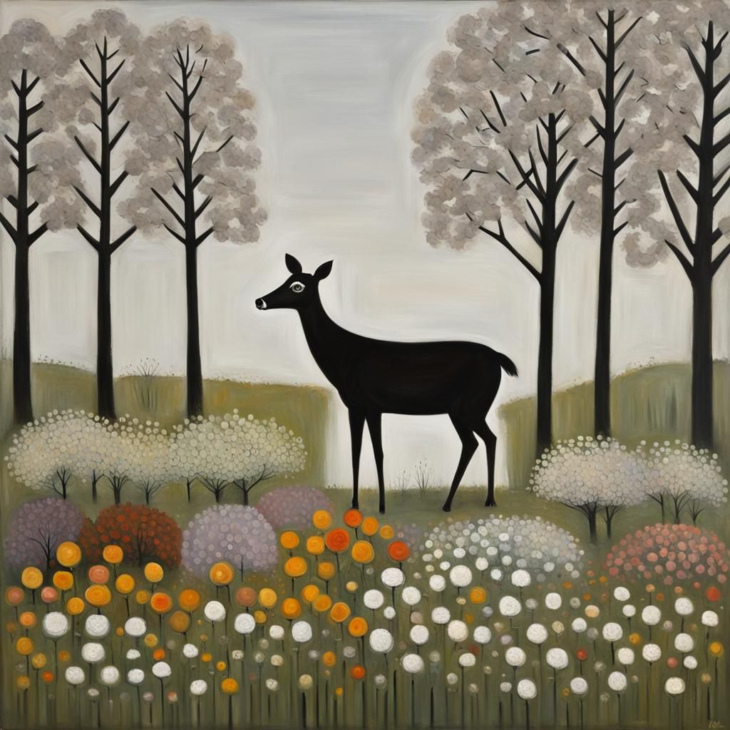 Deer with Floral Adornments in Abstract Style