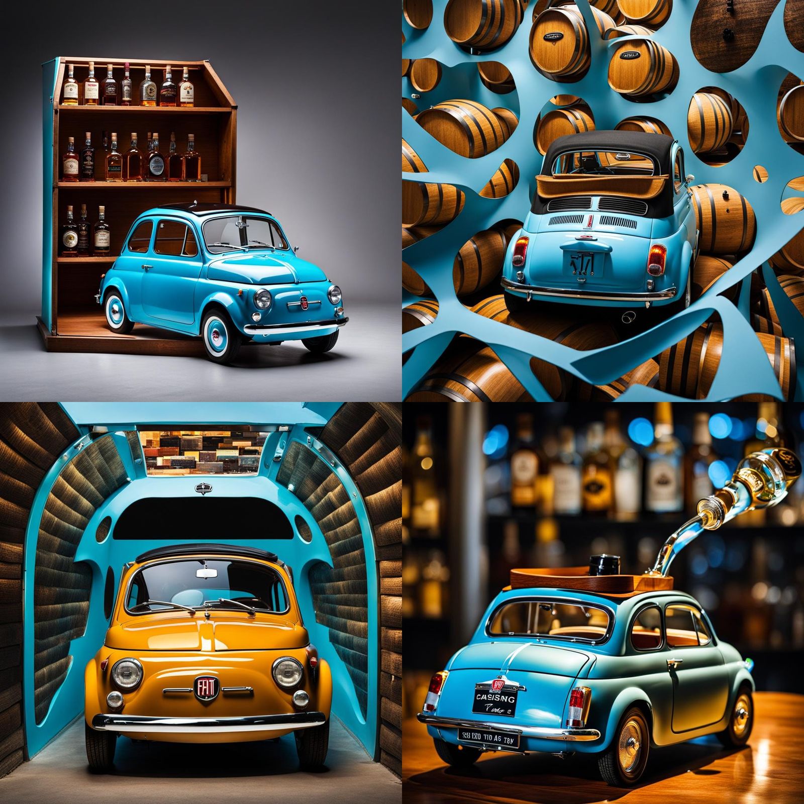 Fiat 500 in a Whisky Bottle