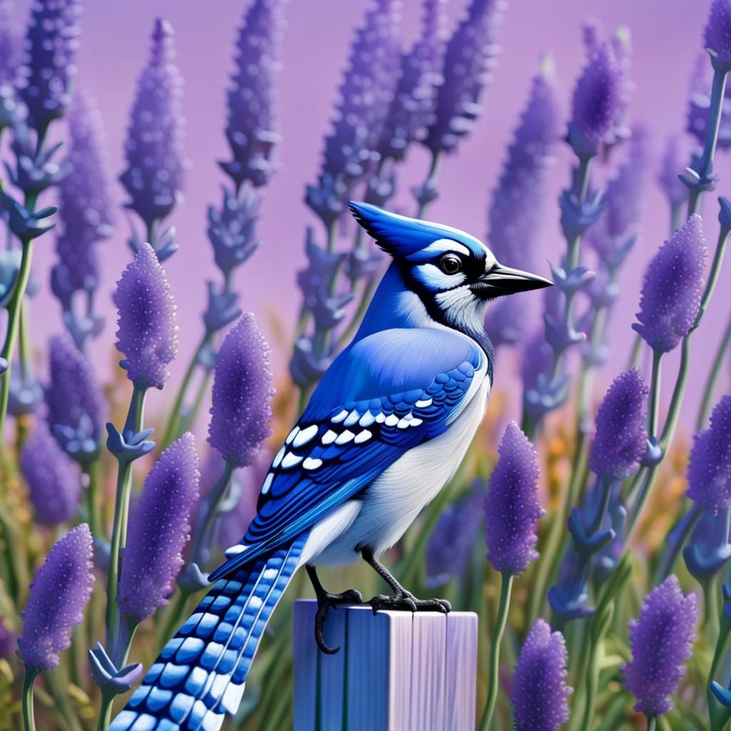 Blue Jay and Lavender Digital Art