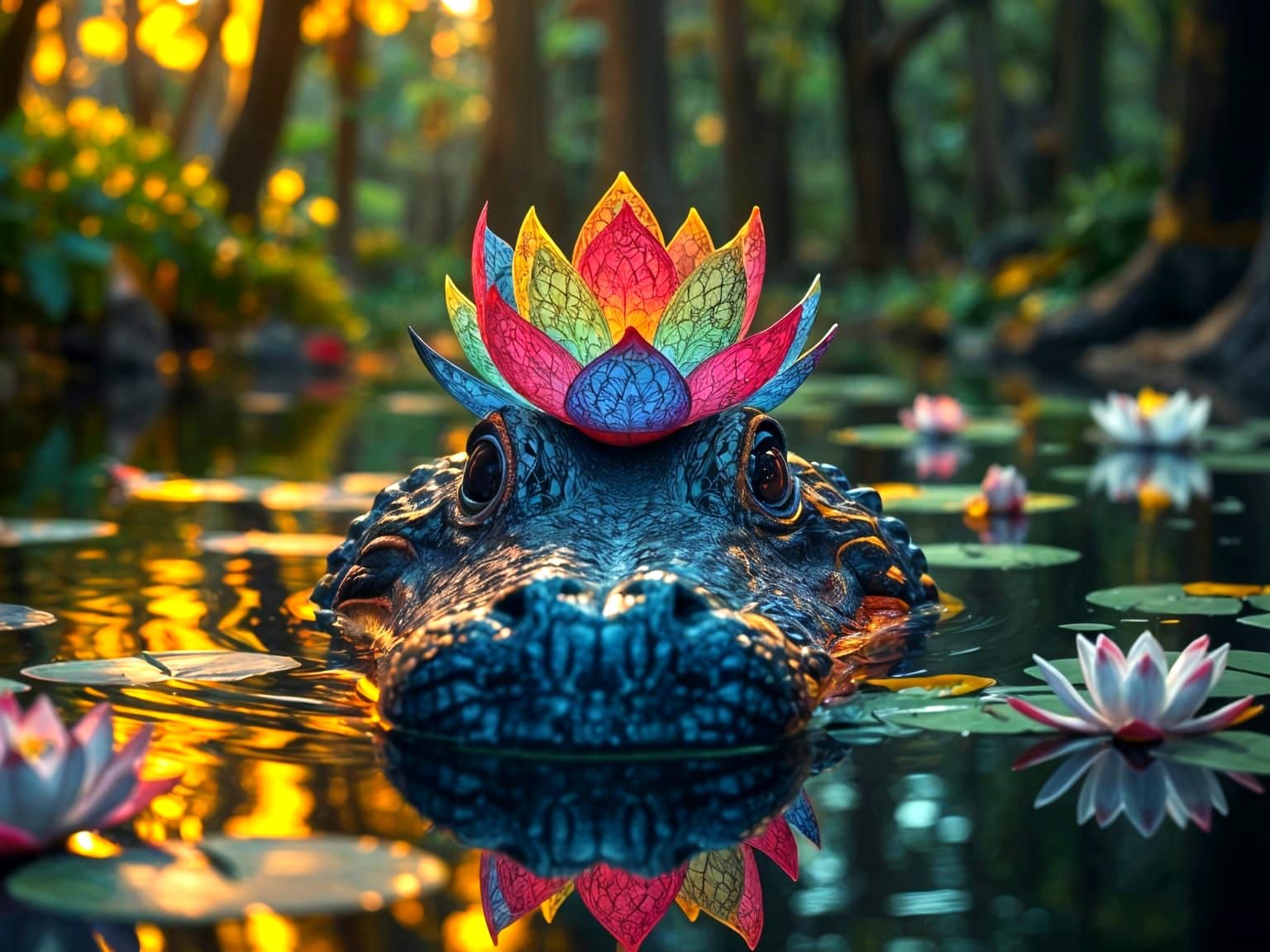 Rainbow Lotus Alligator in Enchanted Lake