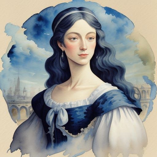 Ethereal Masterpiece of the Louvre in Impressive Gouache Sty...