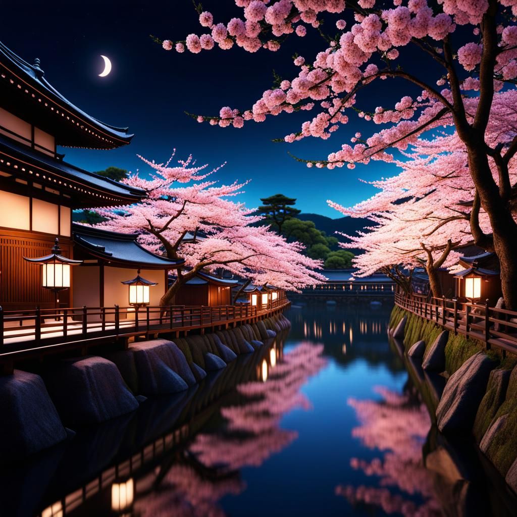 Kyoto's Philosopher's Path at Night in Bloom