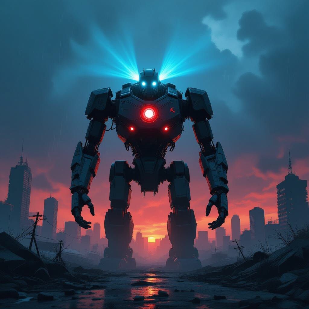 Terrifying Robot in Post-Apocalyptic Cityscape