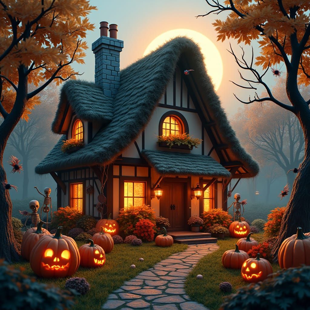 Whimsical Halloween Cottage in Lush Garden