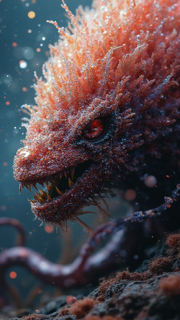 Iridescent Feathered Monster Hybrid in Jurassic Nebula