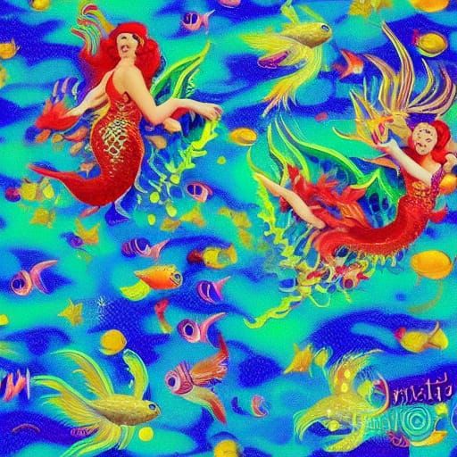 Glamorous Mermaid in Old Hollywood Style with Iridescent Sca...