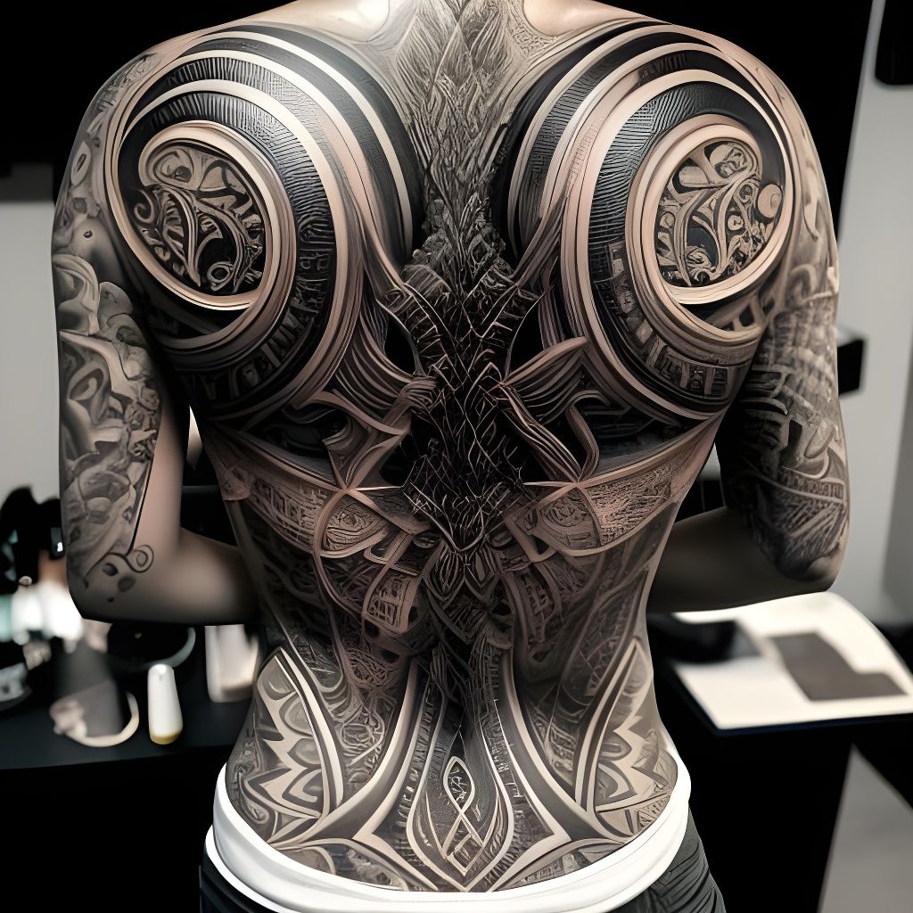 Celtic Tattoo Art on Girl's Back in Fine Line Style