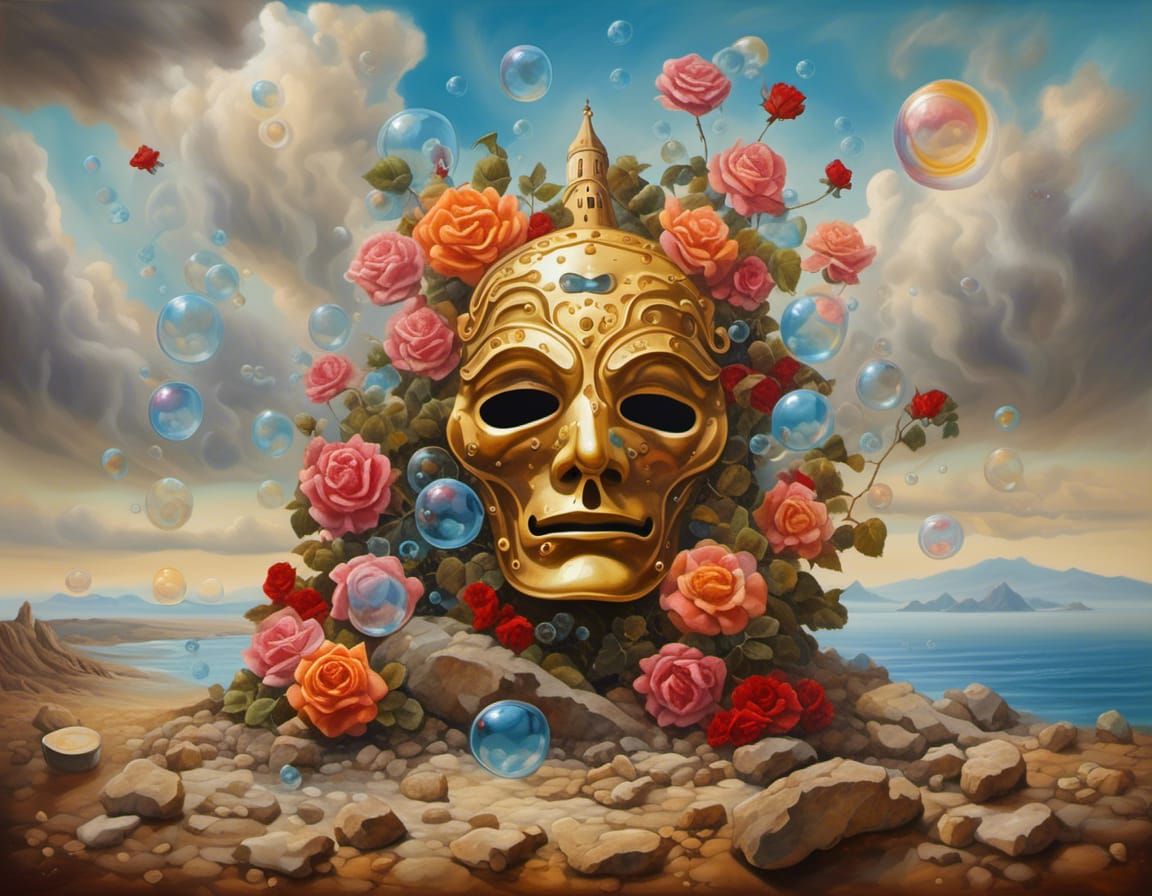 Surreal Sardinian Mask Rockscape in Vladimir Kush Style