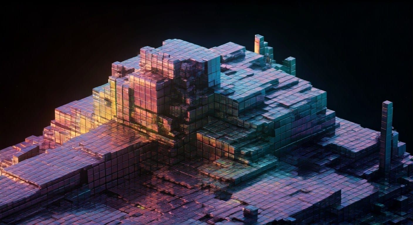 Glowing Cube Planet in Futuristic Cyberpunk Style