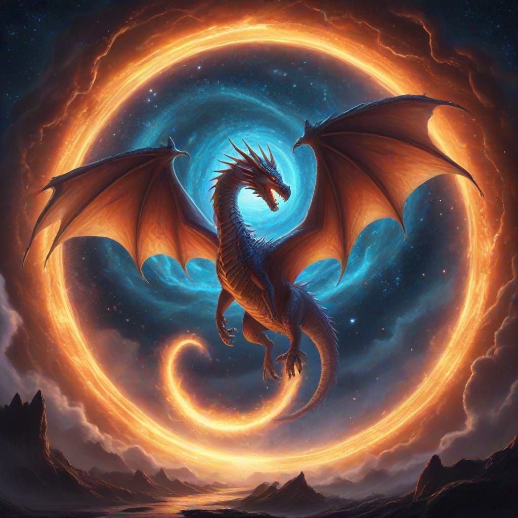Dragon Pulled to Celestial Portal in Ethereal Fantasy Art