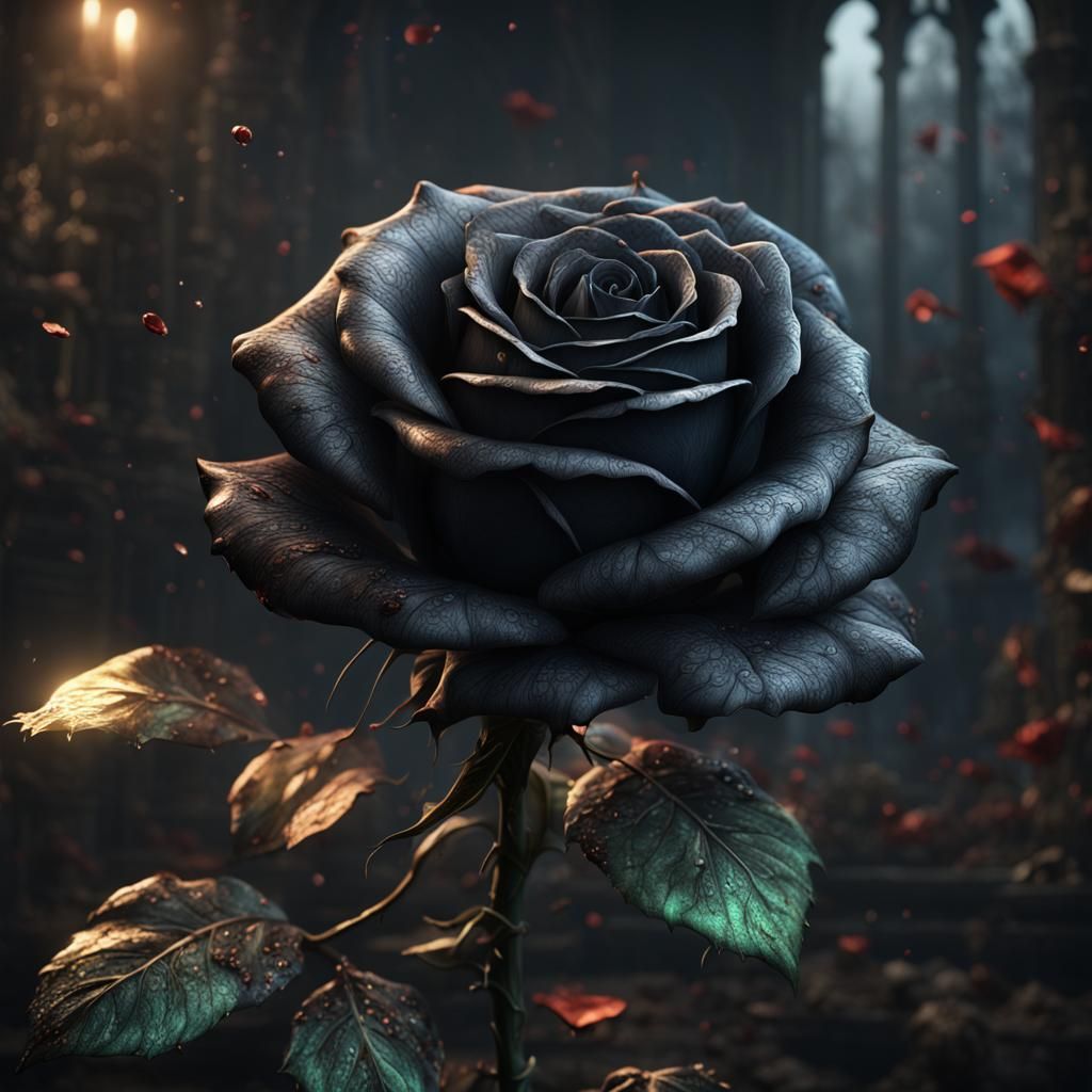 Detailed Matte Painting of a Light Black Rose