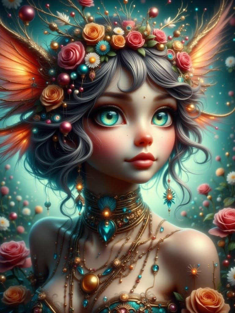 Whimsical Woman in Mystical Scene