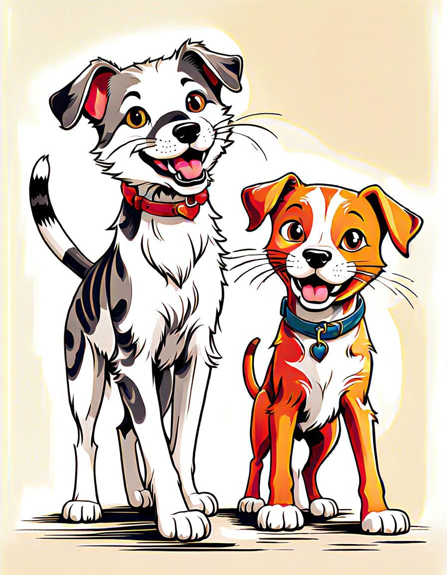 Cat and Dog Play: Coloring Book Line Art