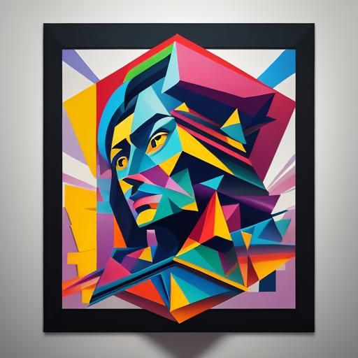 Geometric Cubist Painting in Art Deco Style