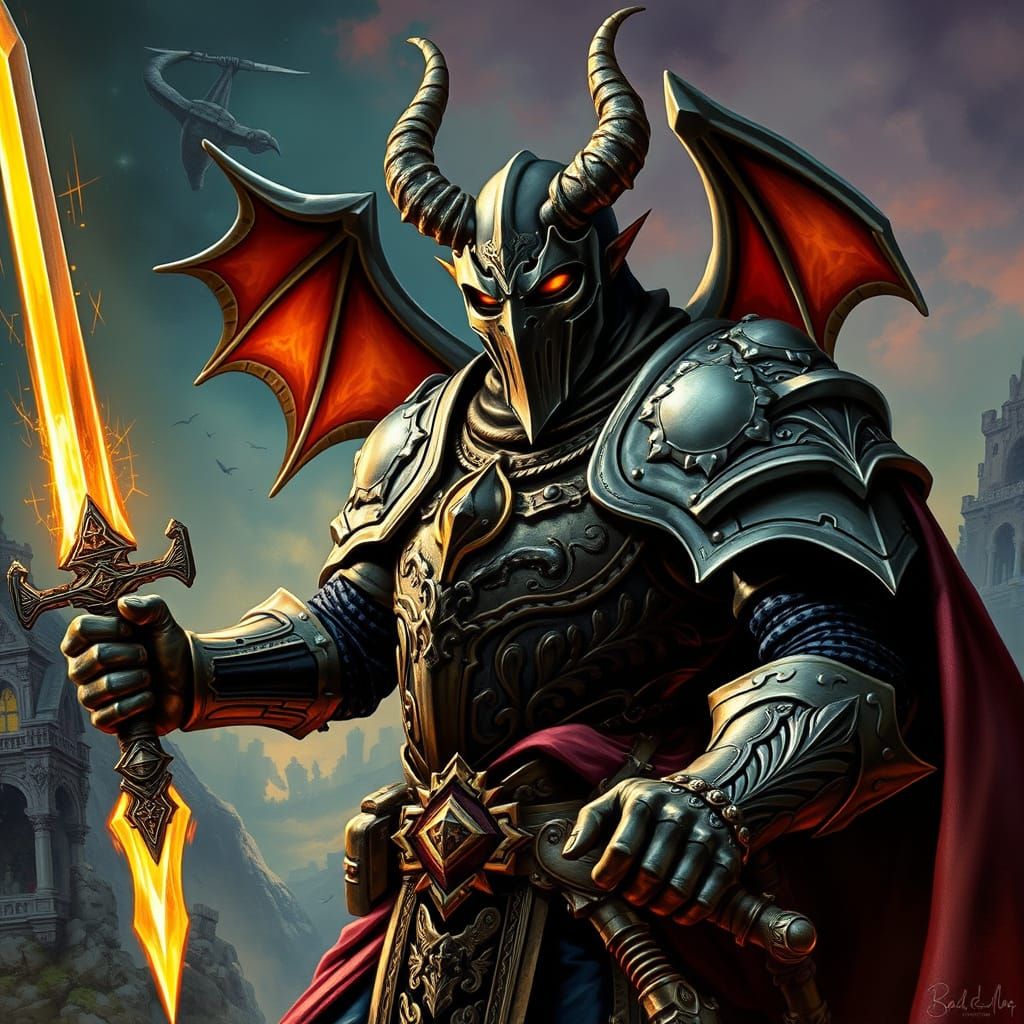 Masked Demon Knight with Magical Sword