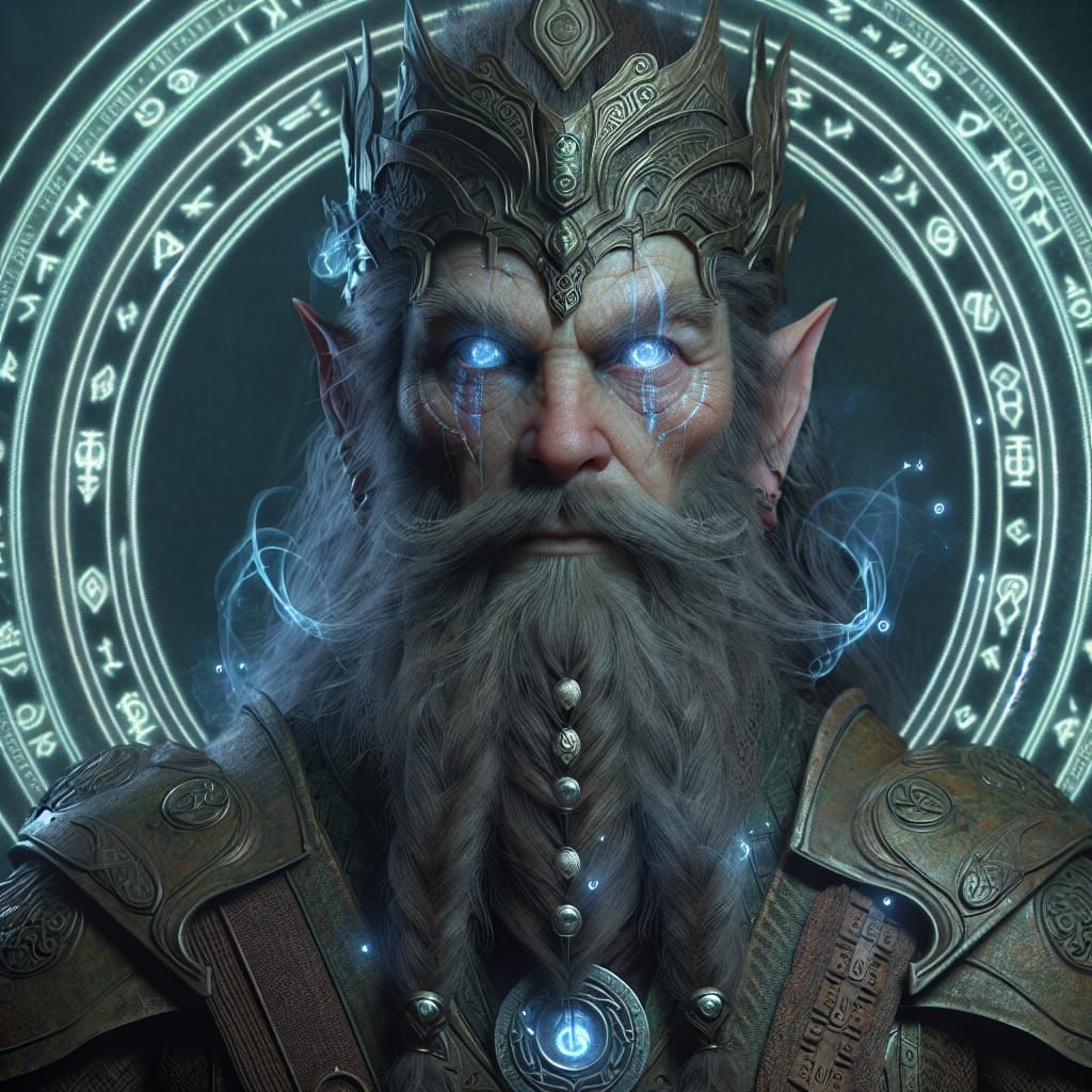 Portrait hyper-realistic dwarf druid with intricate headdres...